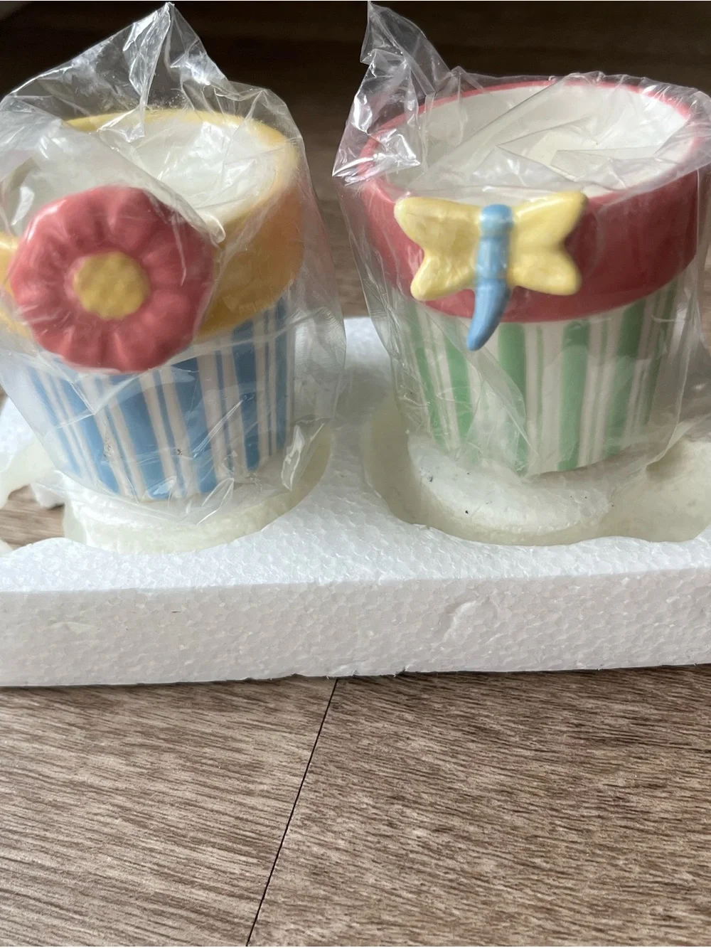 Avon Decorative Butterfly & Flower Cup Candle Set - Pink, Yellow, Blue